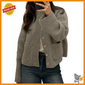 Chunky Knit Cardigan with Pockets, Mock Neck, Open Front Winter Sweater